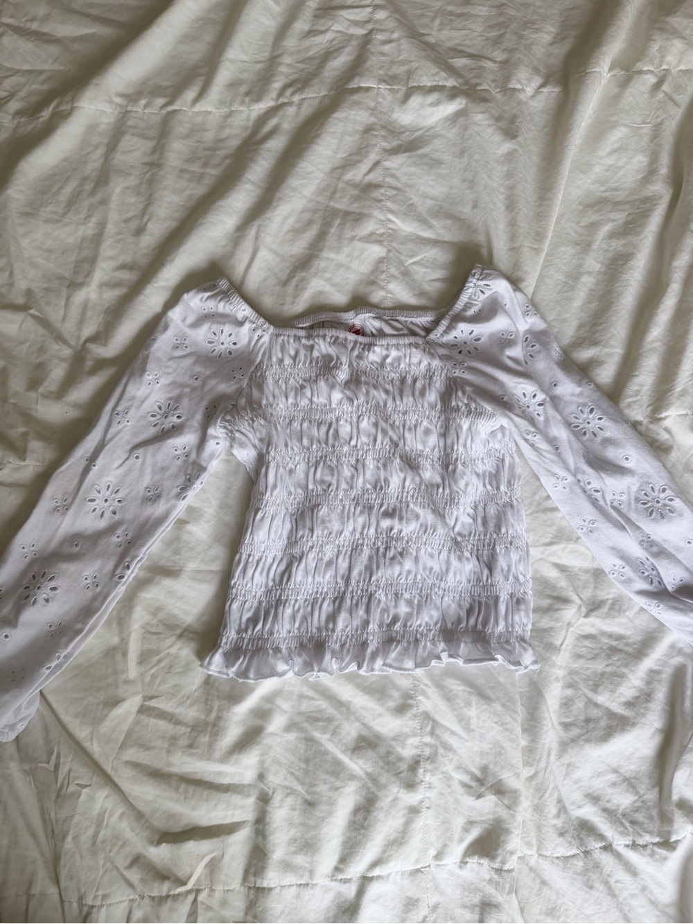 wonder nation White Smocked Eyelet Peasant Top